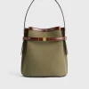 Belted canvas bucket bag khaki green