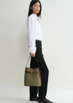Belted canvas bucket bag khaki green