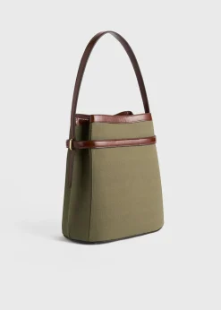 Belted canvas bucket bag khaki green