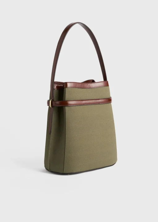 Belted canvas bucket bag khaki green
