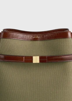 Belted canvas bucket bag khaki green