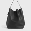 Belted grained-leather tote black