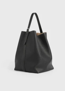 Belted grained-leather tote black