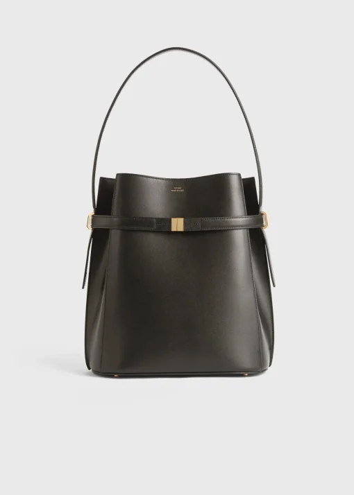Belted leather bucket bag bark