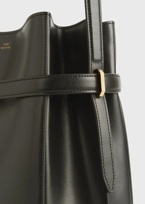 Belted leather bucket bag bark