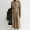 Belted leather coat truffle