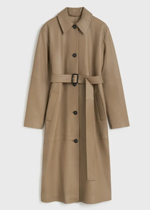 Belted leather coat truffle