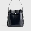 Belted Naplack bucket bag navy