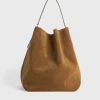 Belted suede tote tan