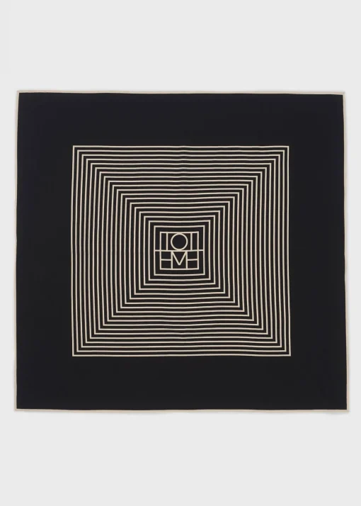 Centered monogram silk scarf black