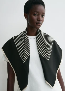 Centered monogram silk scarf black