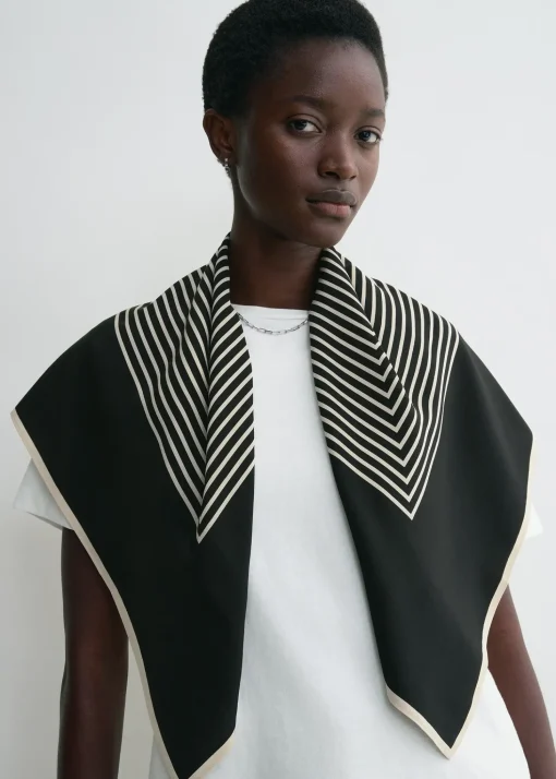 Centered monogram silk scarf black