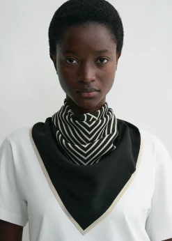 Centered monogram silk scarf black