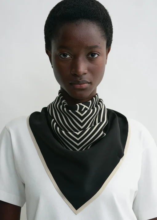 Centered monogram silk scarf black