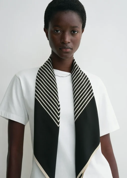 Centered monogram silk scarf black