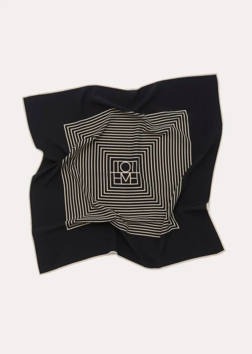 Centered monogram silk scarf black
