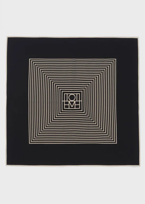 Centered monogram silk scarf black