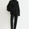 Cinched shearling jacket navy