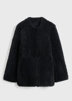 Cinched shearling jacket navy