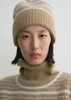Contrast-edge beanie soft camel