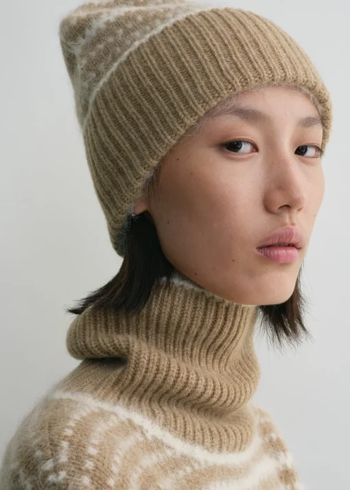 Contrast-edge beanie soft camel
