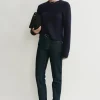 Cropped crew-neck knit navy