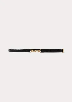 Double clasp croco-embossed belt black