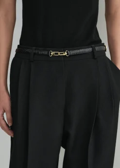 Double clasp croco-embossed belt black