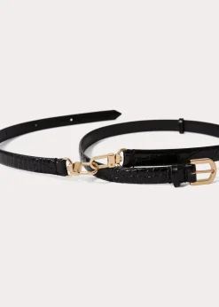 Double clasp croco-embossed belt black