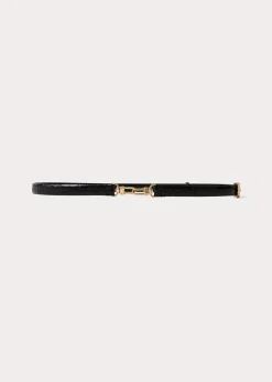 Double clasp croco-embossed belt black