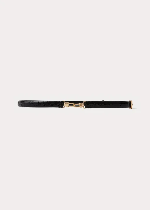 Double clasp croco-embossed belt black