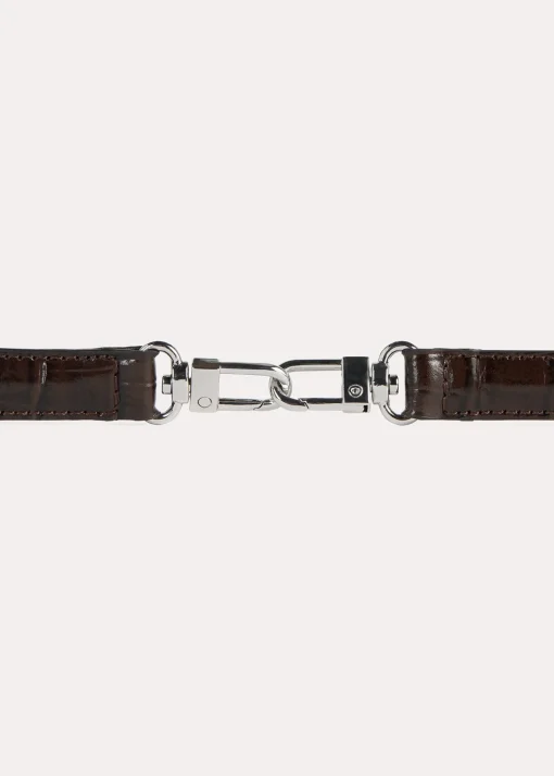 Double clasp leather belt dark brown croco
