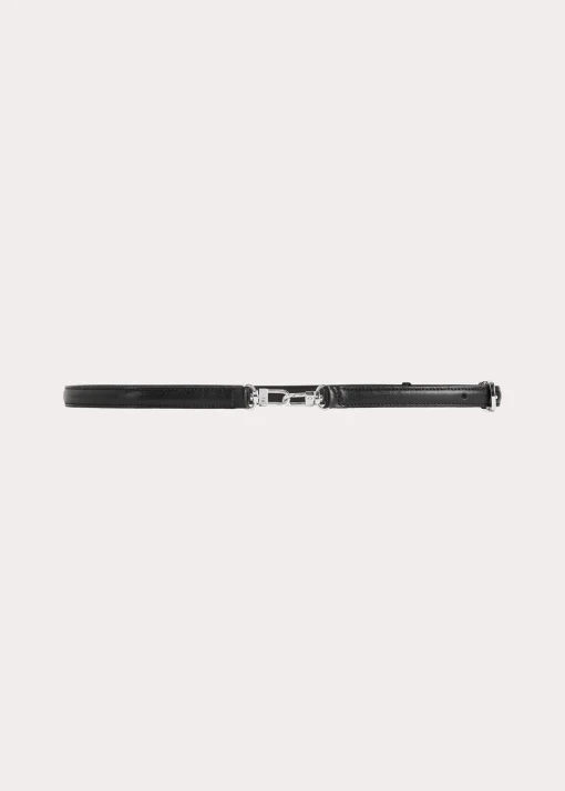 Double clasp leather belt black