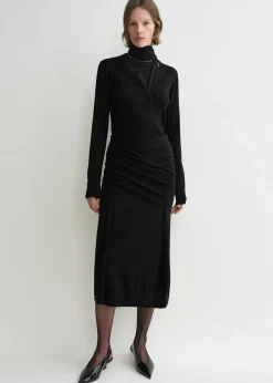 Draped fine knit skirt black