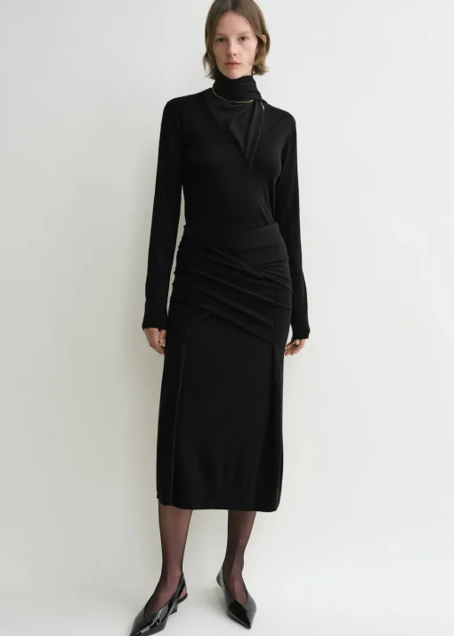 Draped fine knit skirt black