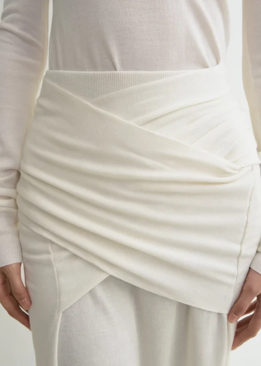 Draped fine knit skirt off-white