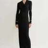 Draped V-neck dress black