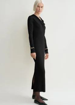 Draped V-neck dress black