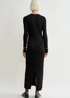Draped V-neck dress black