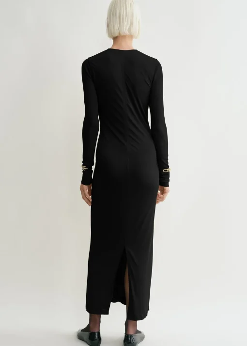 Draped V-neck dress black