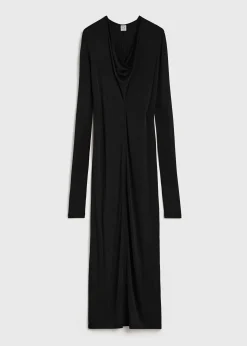 Draped V-neck dress black