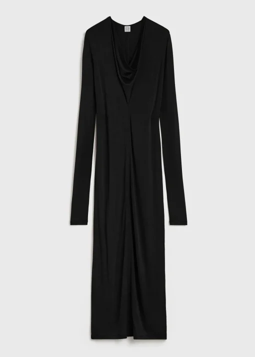 Draped V-neck dress black