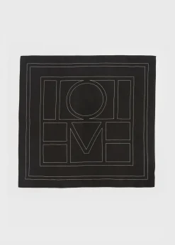 Embroidered monogram silk scarf black
