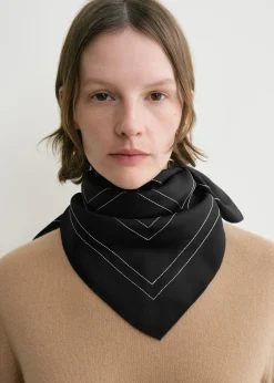 Embroidered monogram silk scarf black