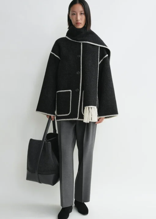 Embroidered scarf jacket dark grey mélange