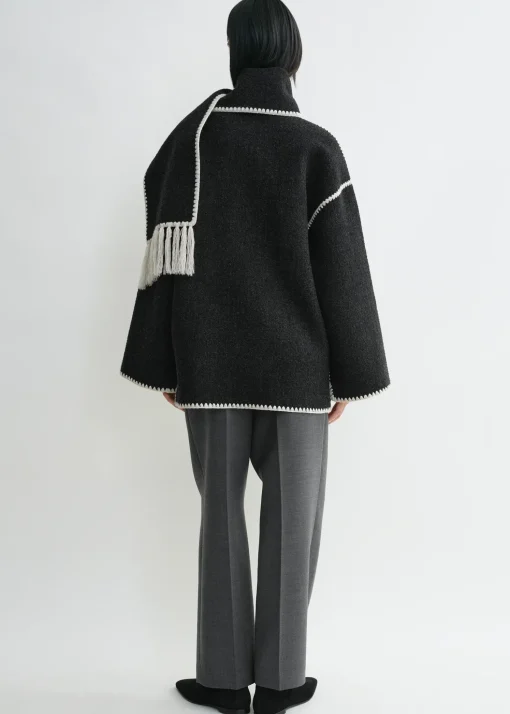 Embroidered scarf jacket dark grey mélange