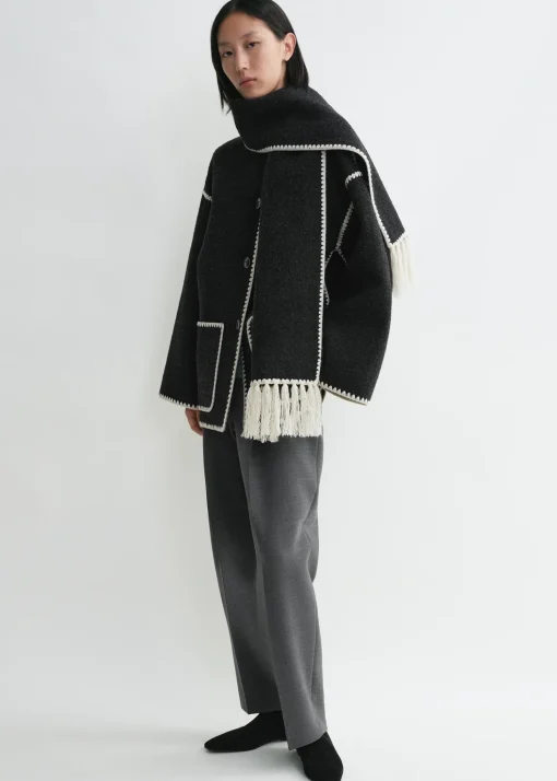 Embroidered scarf jacket dark grey mélange