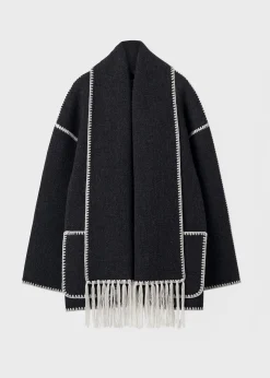 Embroidered scarf jacket dark grey mélange