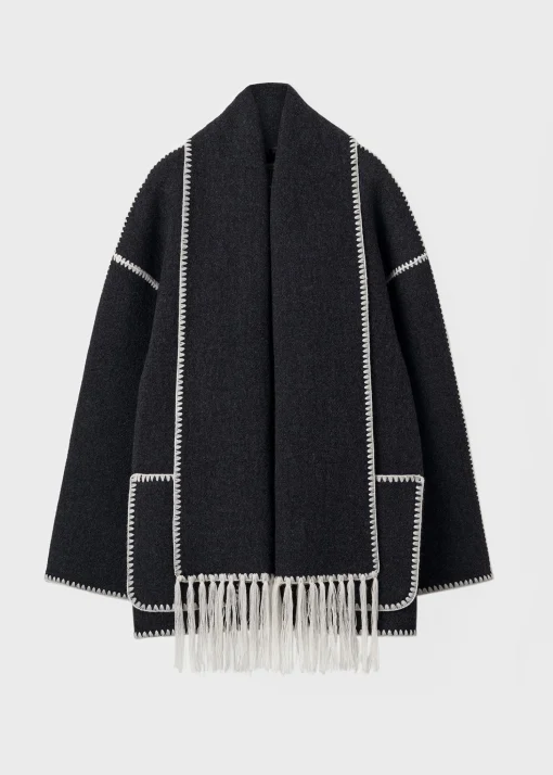 Embroidered scarf jacket dark grey mélange