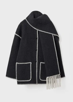 Embroidered scarf jacket dark grey mélange